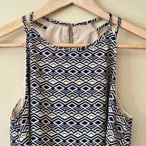 Banana Republic Sleeveless Geometric Print Tan Navy Dress Size XS